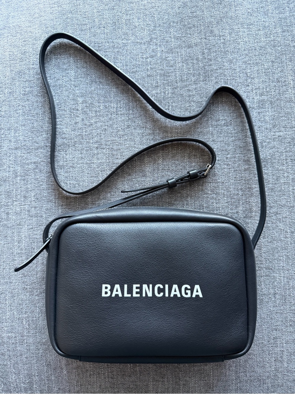 BALENCIAGA Black Logo Leather Crossbody Bag